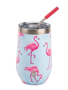 Tal Stainless Steel Wine Tumbler - 16oz, Flamingo, Pink on Light Blue